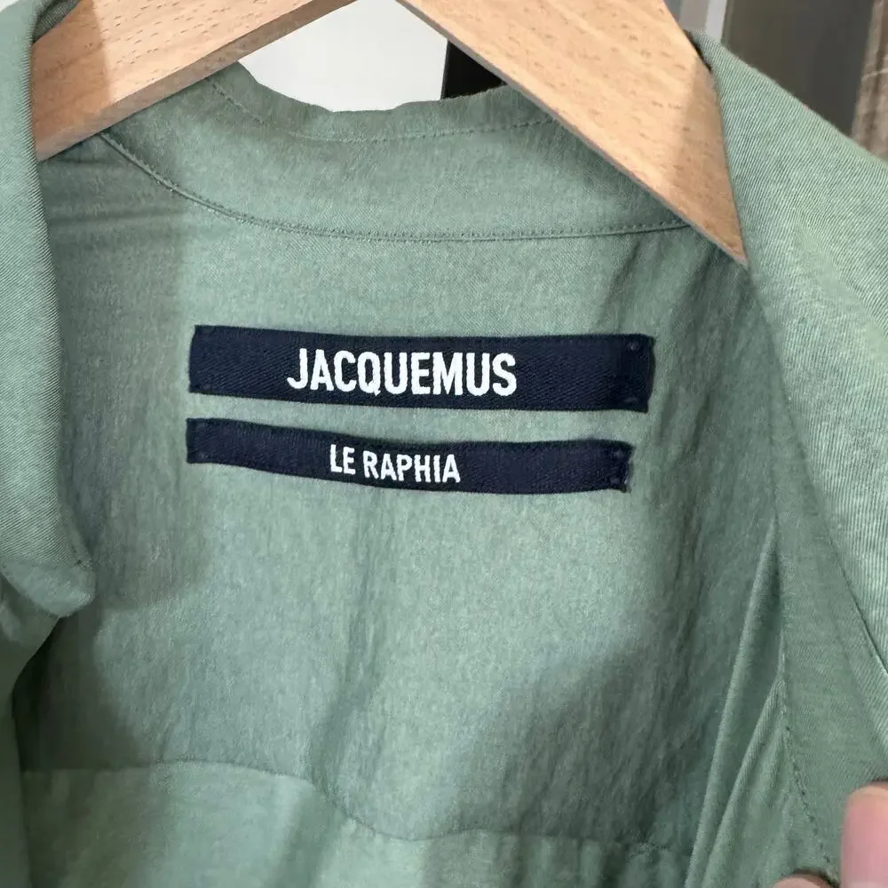 Jacquemus Le Raphia Shirt Dress Draped La Robe Bahia Sage Green Mini Dress 34 2 - Picture 6 of 7